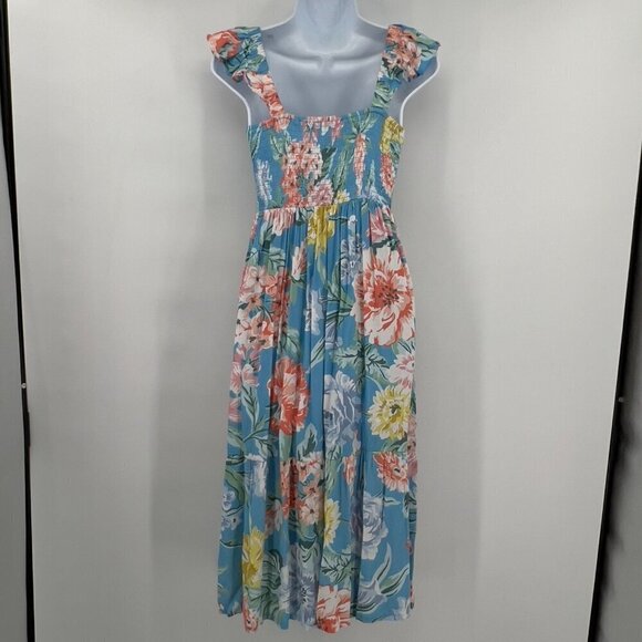 Loft Garden Smocked Ruffle Midi Dress Women's S - Picture 5 of 10